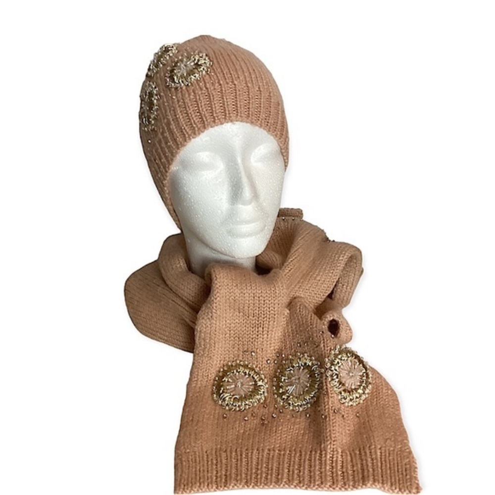 NEW 2PC TALBOTS SNOWFLAKE EMBELLISHED HAT & SCARF WOOL ALPACA BLEND SET